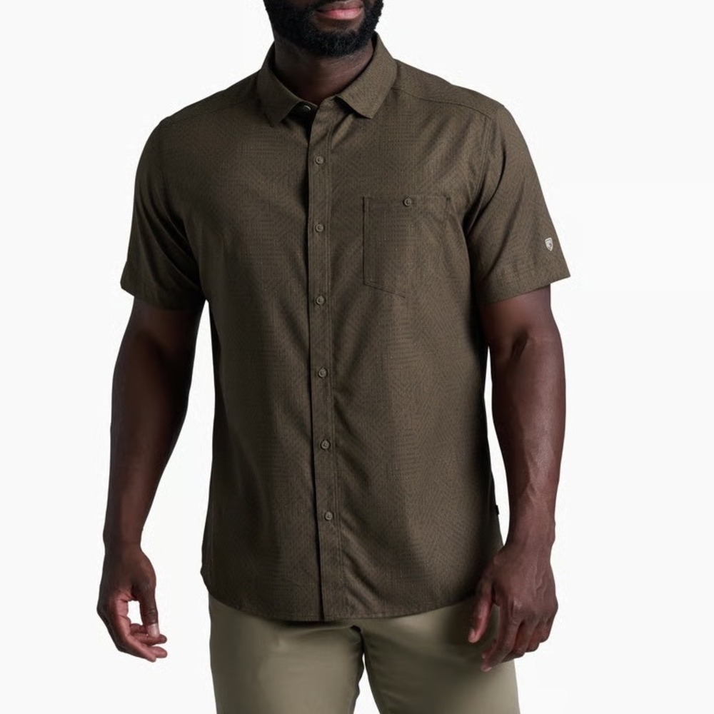 Kuhl Men's Persuadr Short Sleeve Button Front Shirt Dark Roast M Outdoors Hiking